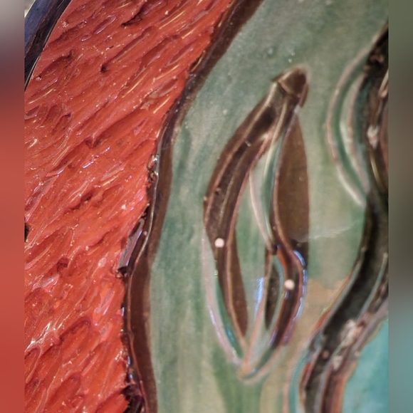 Handcrafted Ceramic Art Platter with Orange and Blue Design - Picture 8 of 12